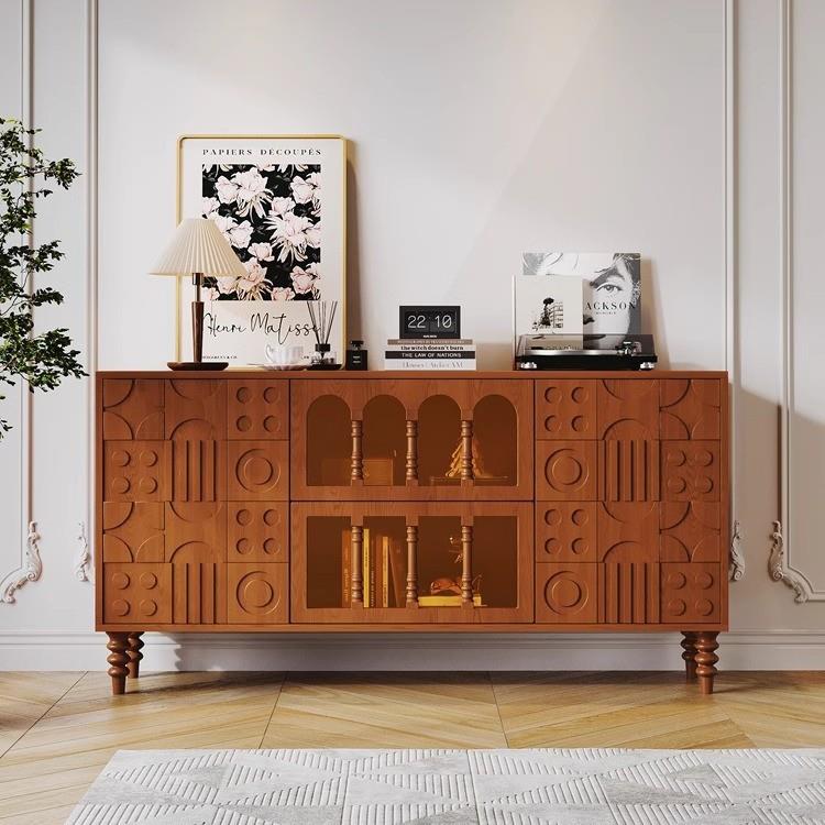 中古风复古实木餐边柜法式客厅展示柜玄关柜茶水柜卧室收纳储物柜