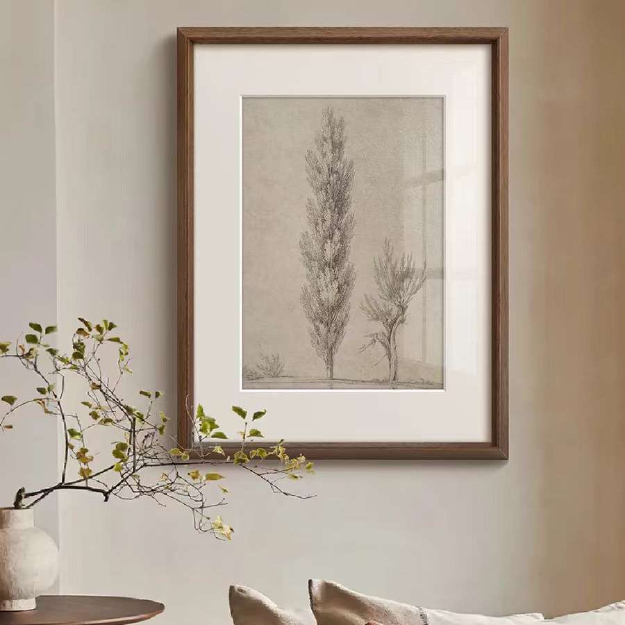 树》黑白素描装饰画法式复古中古风客厅壁画玄关走廊书房实木挂画图片