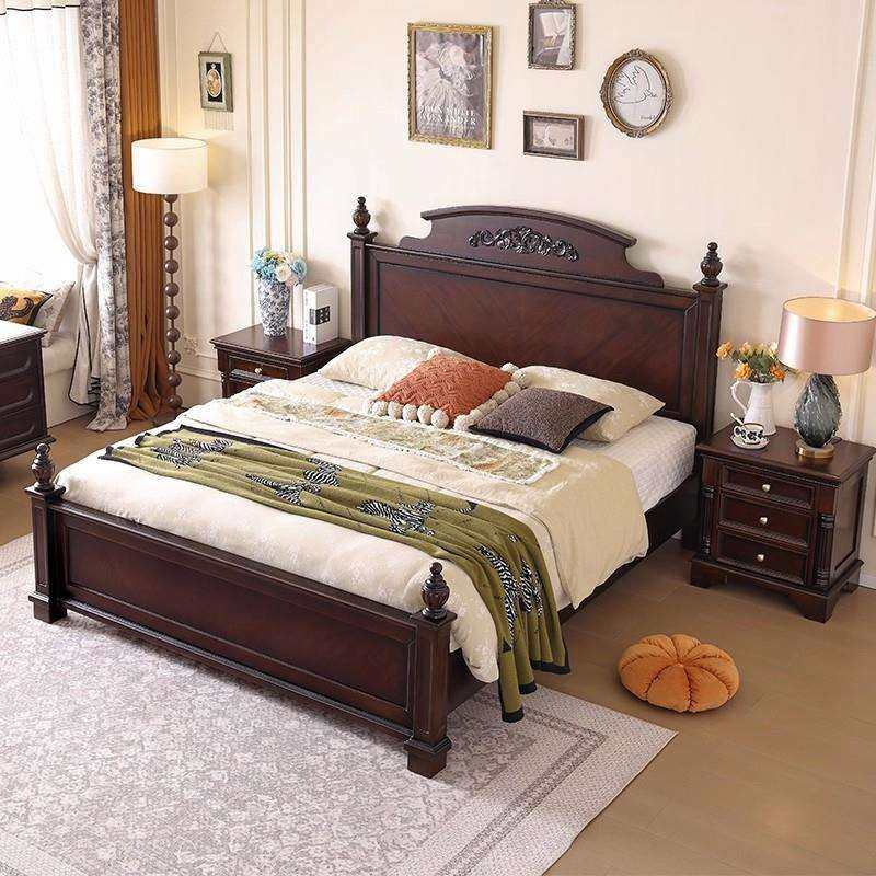 美式乡村中古风1.8米实木双人床简约大气高端大气婚床高箱储物床