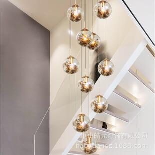 loft公寓楼梯吊灯复式楼梯间转角跃层长吊灯后别墅中空北欧旋转