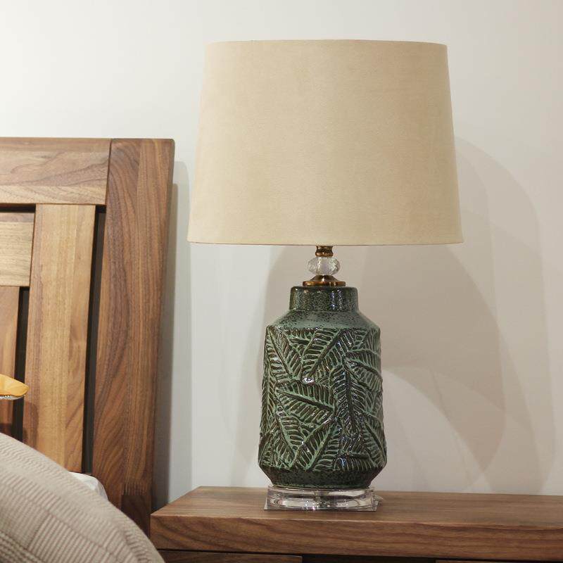 新品浮雕陶瓷台灯卧室床头灯具灯饰简约家居摆件高档酒店用品