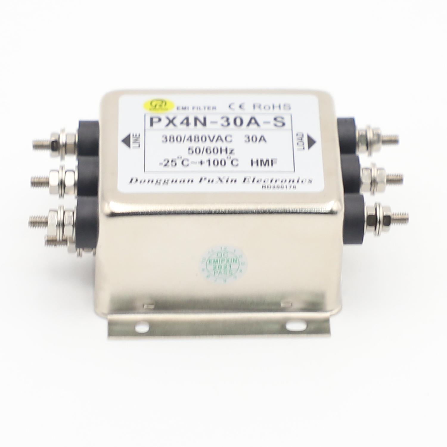 普鑫EMIPXIN三相滤波器30A三线大功率PX4N-30A-S单级电源滤波器