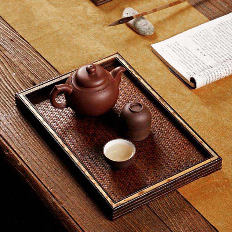 梅鹿家用茶具托盘竹制茶盘干泡台壶承茶道配件竹编席面文玩收纳盘
