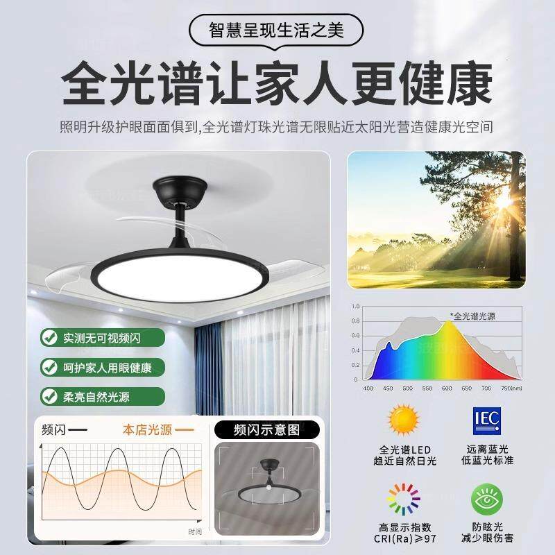 跨境出口隐形风扇灯2025新款客厅餐厅家用极薄吊灯超薄黑色吊扇灯