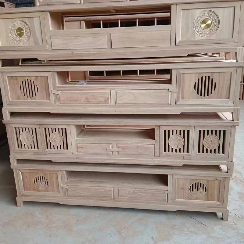 实木电视柜北榆木落地白胚新中式储物柜免漆简约白茬白坯工厂