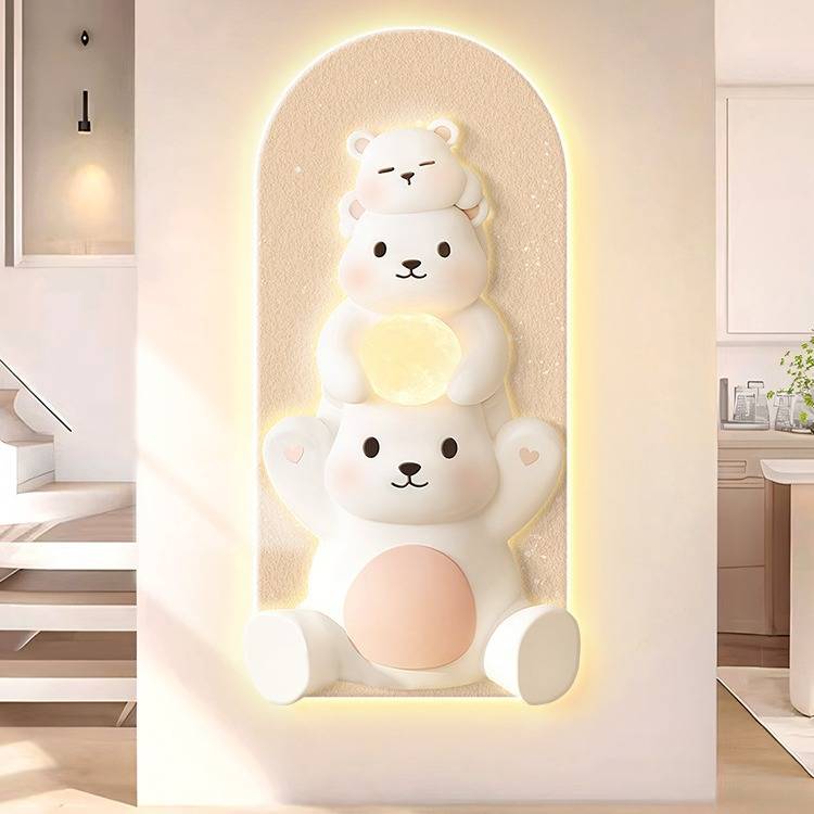 可爱卡通玄关画装饰画法式奶油风走廊过道挂画入户门墙壁创意灯画图片