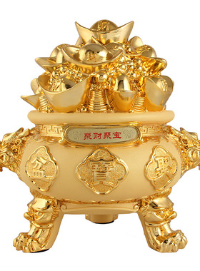 聚财聚宝电镀沙金色聚宝盆存钱罐摆件家居装饰工艺品商务开业礼品