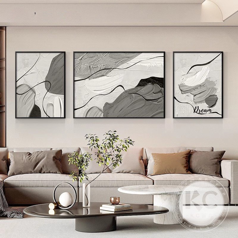 现代简约客厅画抽象n肌理沙发背景墙装饰画高级感黑白艺术三联壁
