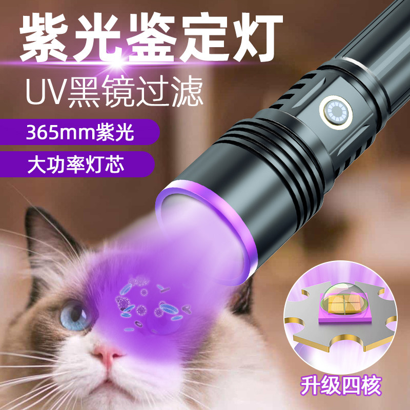 365nm紫光灯鉴定专用紫外线手电筒紫光防伪验钞萤光检测伍德氏灯
