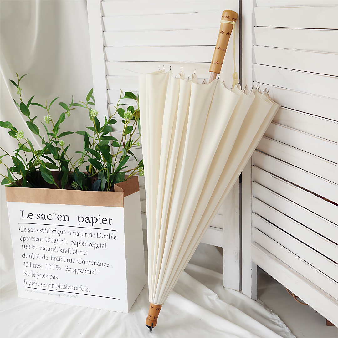 雨伞复古风汉风木质直柄伞24骨竹伞黑白男女长柄伞晴雨伞