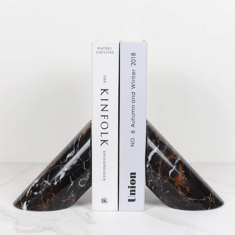 现代大理石书挡书靠工艺品摆件创意家居书房样板间软装装饰品摆设