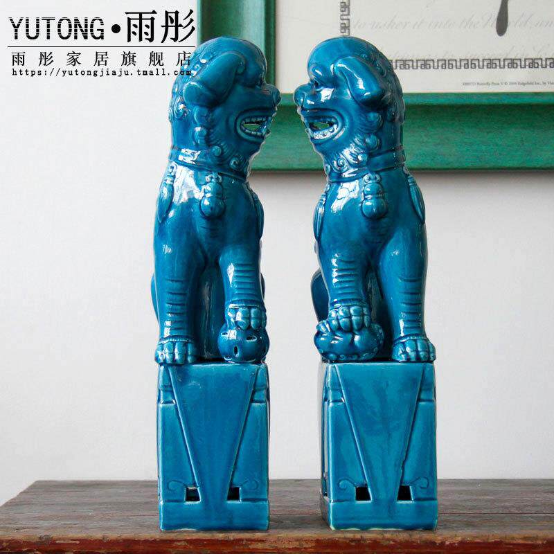 家居装饰陶瓷摆件 景德镇瓷器 狮子雕塑瓷摆设创意中式冰裂釉工艺