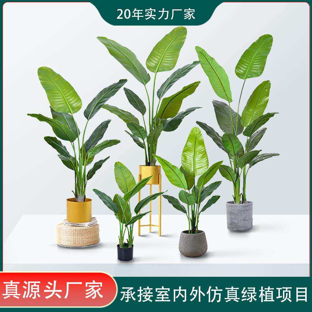 跨境海虹仿真绿植手感旅人蕉120cm落地室内高端仿真植物芭蕉树