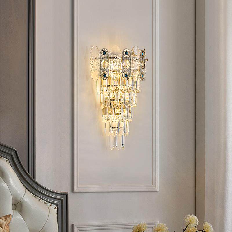 铧锒客厅香槟金壁灯2025新款轻奢水晶创意个性卧室床头水晶壁灯