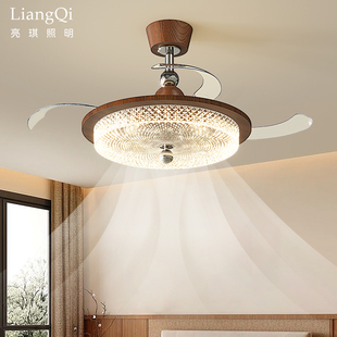 中古风卧室风扇灯美式复古轻奢高级感胡桃木色隐形餐厅房间电扇灯