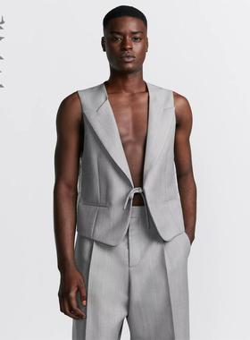 灰色羊毛百搭马甲休闲风无袖西服式马夹定制免烫宽松版男CD同款男