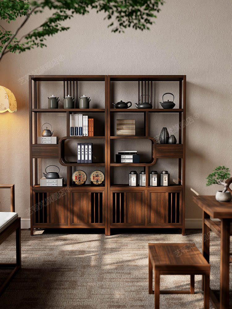 现代新中式实木博古架茶室茶叶置物架家用客厅茶桌展示柜收纳柜子