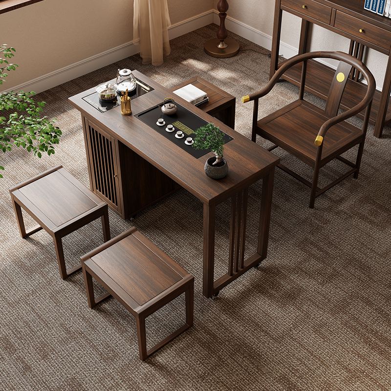 新中式实木可旋转茶几