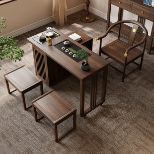 新中式 实木可旋转客厅家用小户型茶几现代简约高级感乌金木泡茶桌