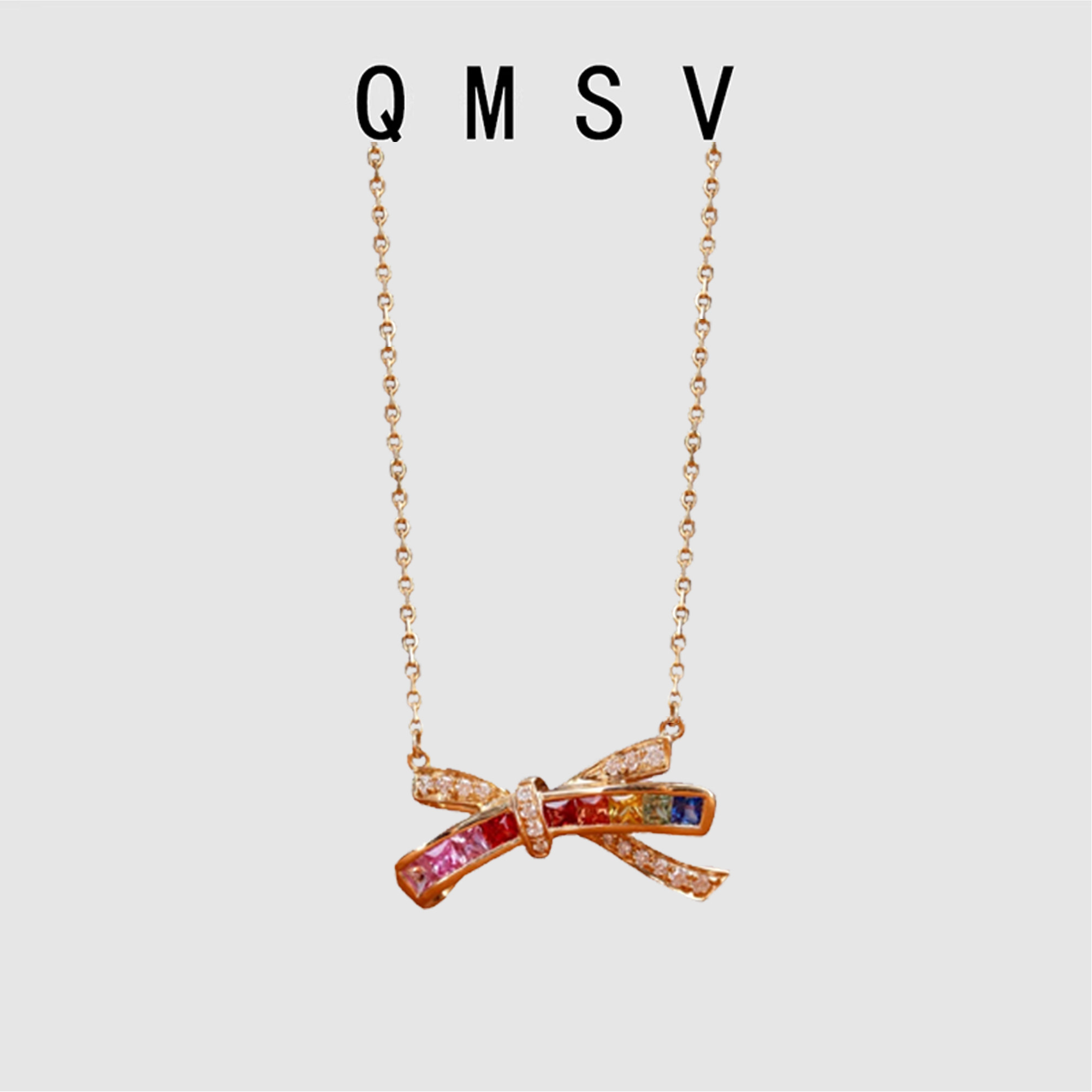 【彩虹蝴蝶结】通体S925纯银轻奢小众项链女精致百搭时尚锁骨链