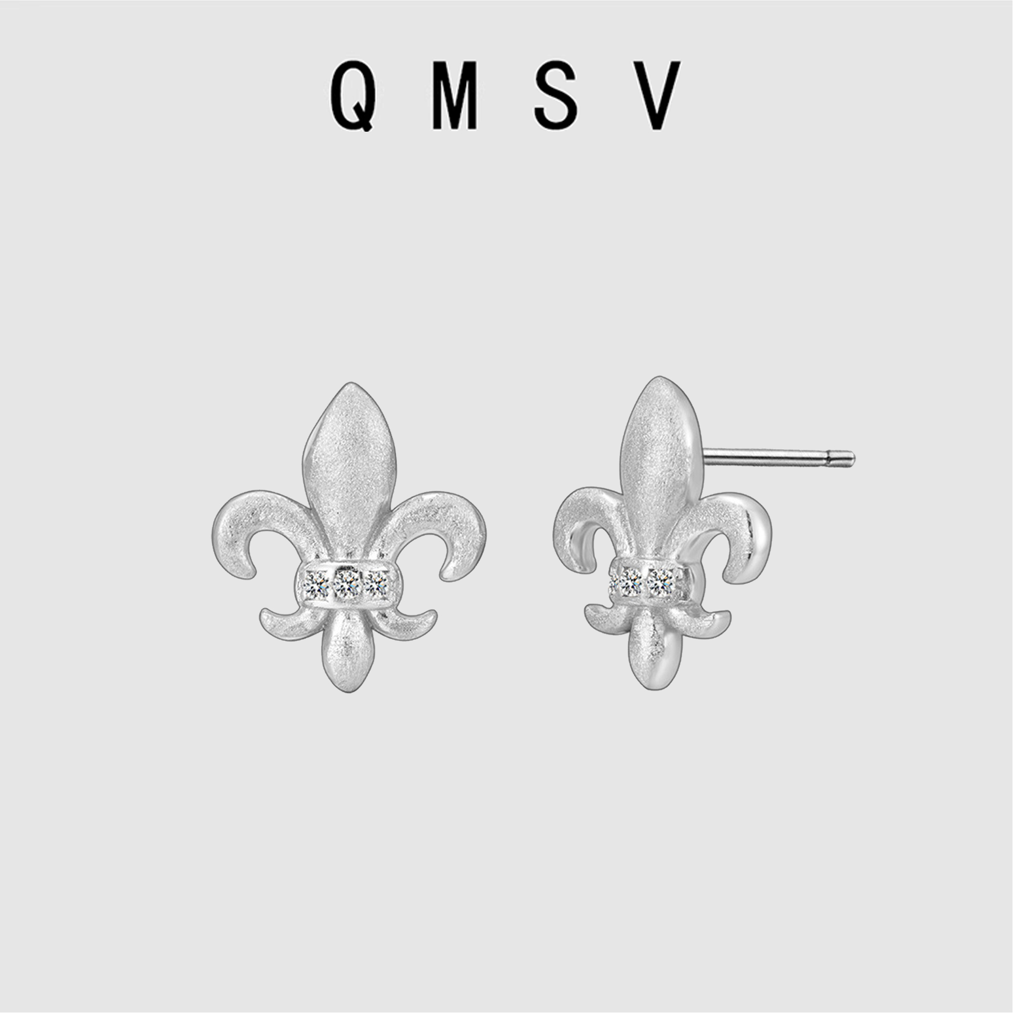 S925纯银精致小巧鸢尾花耳钉