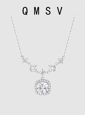 S925银项链闪钻方糖轻奢显白项链