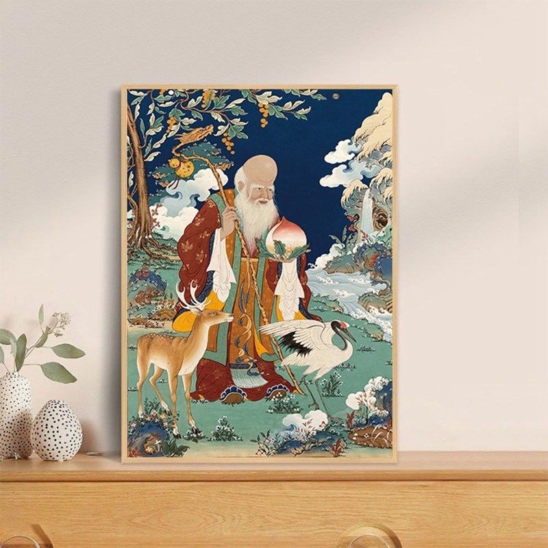 藏式唐卡和谐四瑞钻石画2025新款客厅满钻贴钻十字绣长寿老人画像