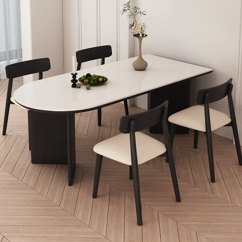 复古网红风岩板实木餐桌椅组合家用餐厅现代简约半圆长方形吃饭桌,住宅家具,岩板餐桌,淘宝优惠券,粉丝福利购,淘宝优惠卷