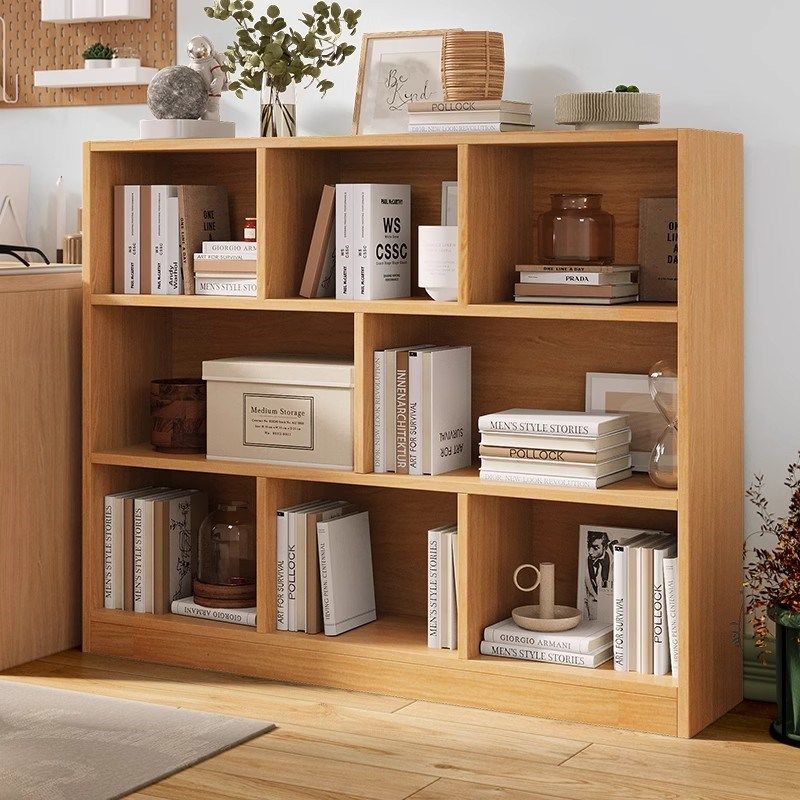 简易格子柜收纳储物柜带柜门书架靠墙家用客厅一体书柜落地置物架