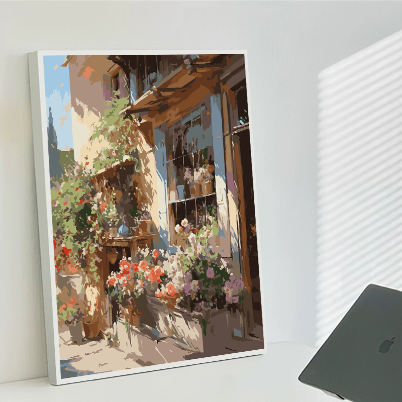 街边咖啡屋数字油画diy填充填色手工绘I画画风景丙烯油彩画装饰画