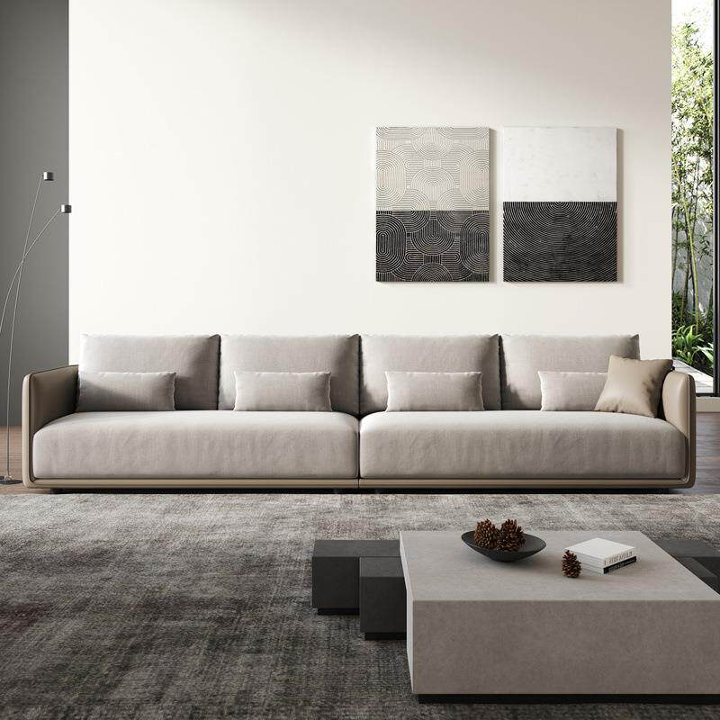 现代简约可拆洗皮布结合棉麻布艺沙发客厅一字小户型直排四人位