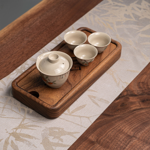南美胡桃木家用储水式 小干泡台茶台 茶盘新中式 实木小型干泡盘日式