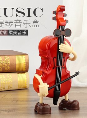 YL2016大小提琴吉他音乐盒八音盒 摇摆提琴人古典怀旧复古风礼品