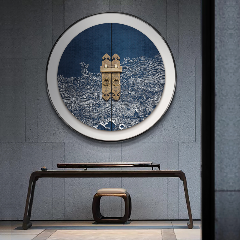 新中式玄关圆形装饰画客厅餐厅背景墙立体画民宿酒店浮雕肌理挂画图片