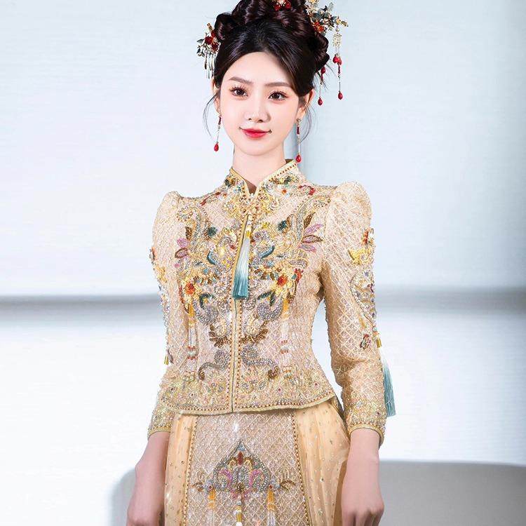 新娘2023新款秀禾服结婚嫁衣中式礼服冬季敬酒服显瘦香槟色出阁服