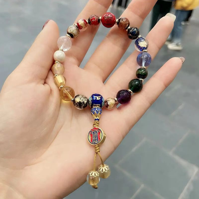现货二代金箔香灰琉璃瓷手链十八子文殊绿度母五路财神手串2024本