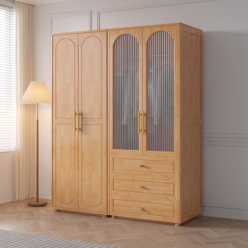 简实木大衣柜简组合原木约现代158#卧室家用柜子对开门极衣橱落衣