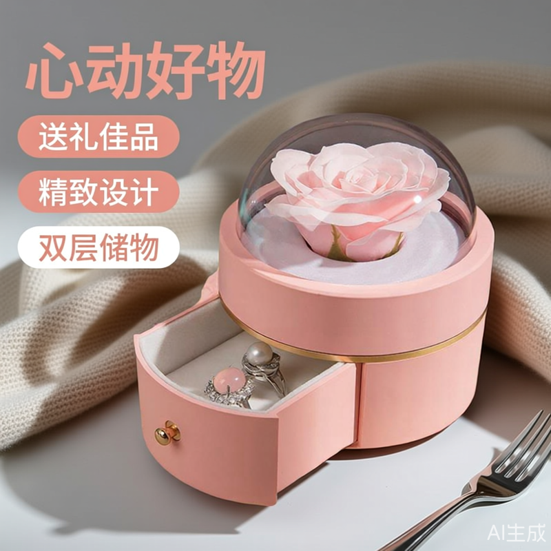 苹果元素礼物小众玫瑰花双开首饰