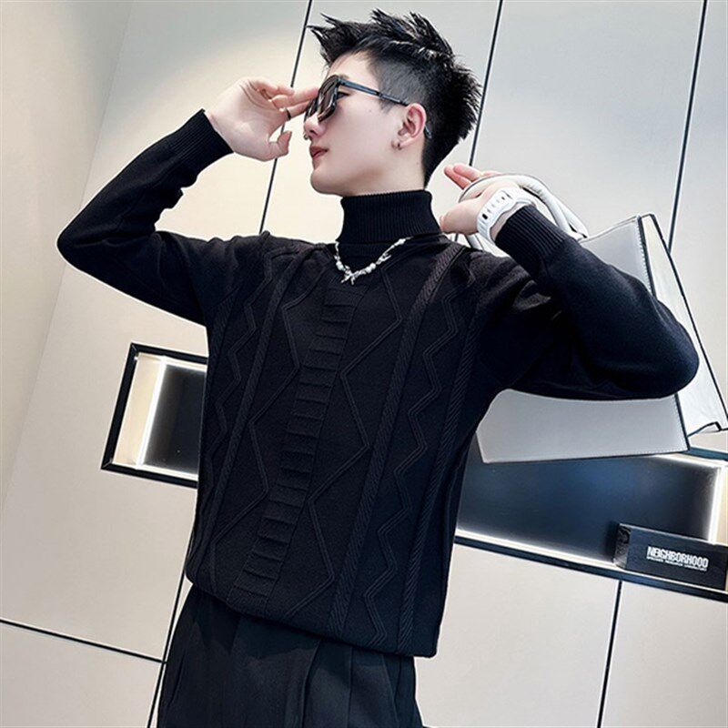 男士高领毛衣黑色打底衫长袖内搭卫生衣2023新O款秋冬季上衣针织