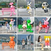 网红卡通动物座椅l雕塑户外休闲公园椅园林景区商场美陈玻璃钢摆