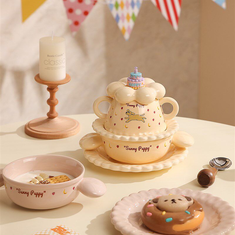 高颜值蛋糕餐具套装一人食陶瓷碗B碟盘子咖啡杯喝水杯子生日礼物