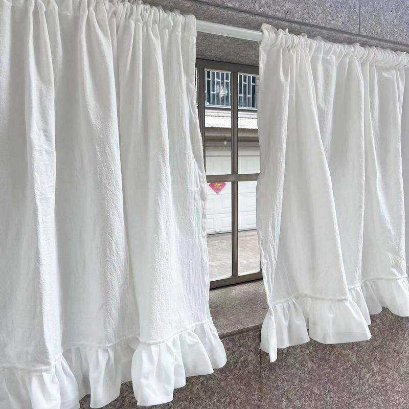 白色全棉木耳边门帘半遮光厨z房半帘鞋柜遮丑短帘布艺小窗帘