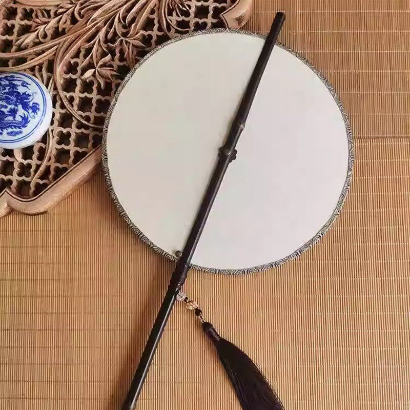 国画紫竹腰扇h熟绢团扇空白绘画扇子工笔画可旋转折叠腰扇真丝可