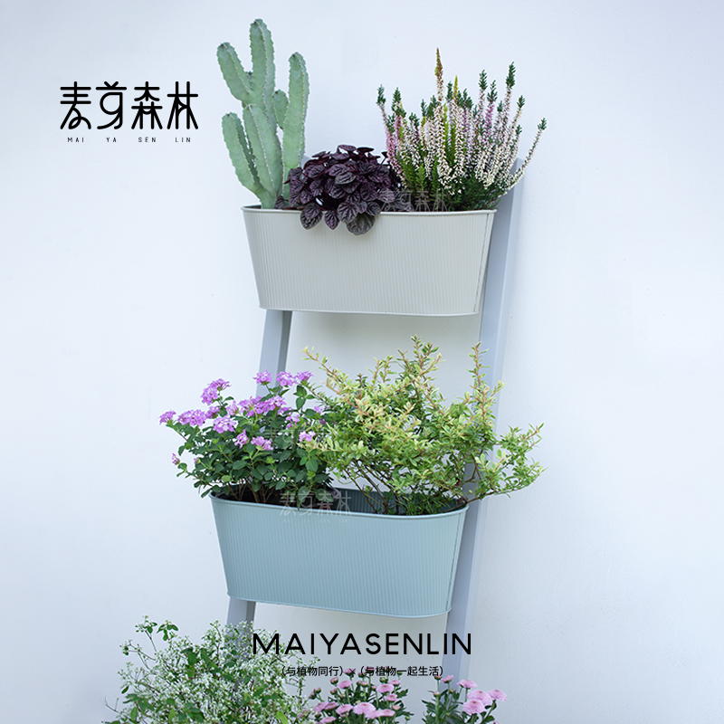 行走的花架园艺铁艺盆实木梯子z稳固轻便可移动阳台户外客厅落地