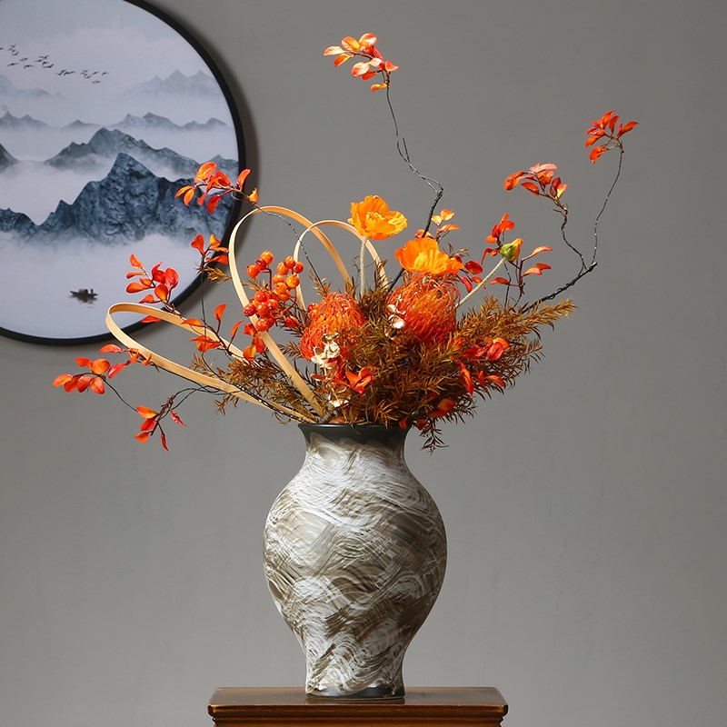 复古侘寂风素f雅艺术窄口花瓶创意插花花瓶客厅茶室粗陶桌面摆件