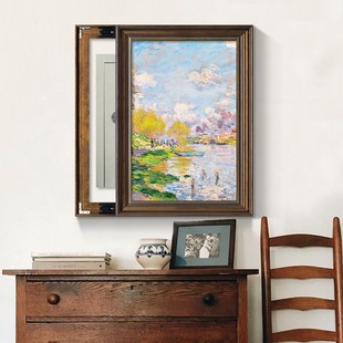 莫奈名画美式电表箱装饰画t竖款2021新款欧式电闸盒遮挡画油画挂