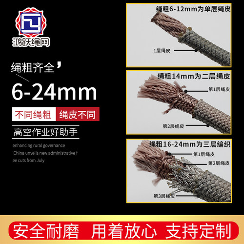 高空安全b绳耐磨耐晒蜘蛛人高空作业锦纶绳登山绳逃生绳尼龙捆绑