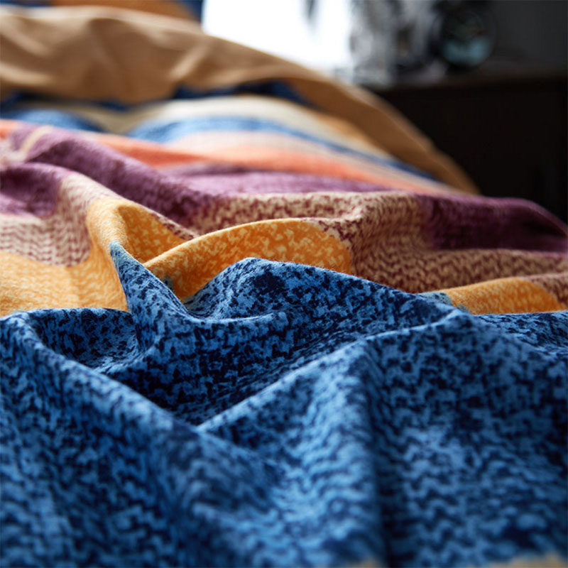 全棉加厚磨毛四件套1.8m床单w双人纯棉欧美条格子被套1.5米/2.0m