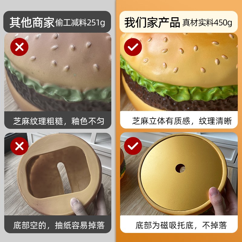 餐巾纸盒巾收纳盒抽纸盒餐桌茶几客厅创意摆件趣V味搞怪汉堡包