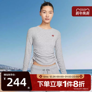 063 运动T恤HV8728 滔搏NIKE耐克女子针织长袖 圆领抽绳收腰短款